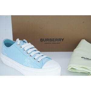 Burberry Jack Kinght Logo Print Sneaker Pale Blue Size 37.5 Tennis Skate $690